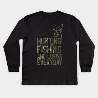 Funny Fishing And Hunting Camo Hunter Fisherman Camouflage Kids Long Sleeve T-Shirt